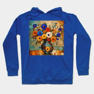 Cute Abstract Flowers in a Blue Vase Modern Still Life Painting Hoodie